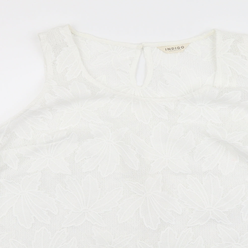 Indigo Womens White Floral Polyester Basic Tank Size 18 Round Neck