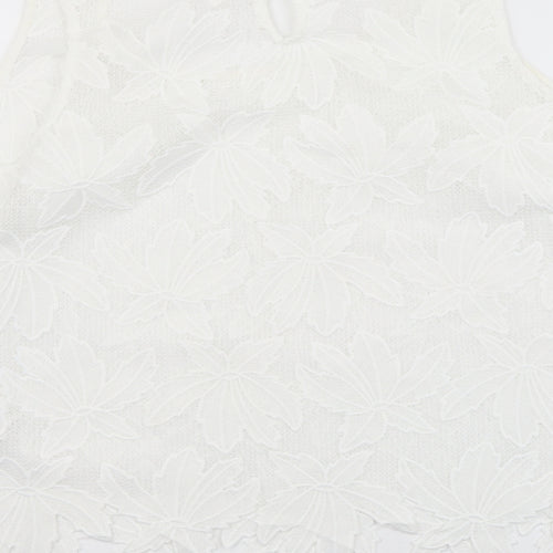Indigo Womens White Floral Polyester Basic Tank Size 18 Round Neck