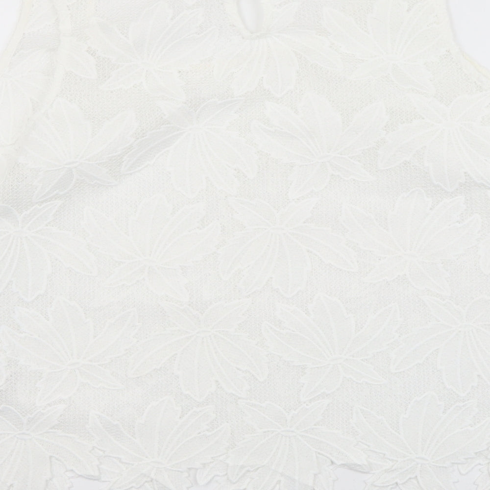 Indigo Womens White Floral Polyester Basic Tank Size 18 Round Neck