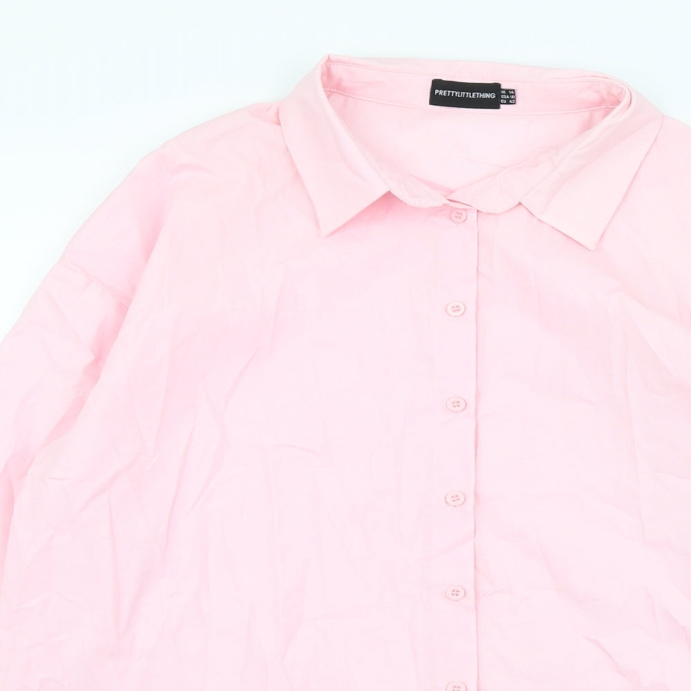 PRETTYLITTLETHING Womens Pink Cotton Basic Button-Up Size 14 Collared