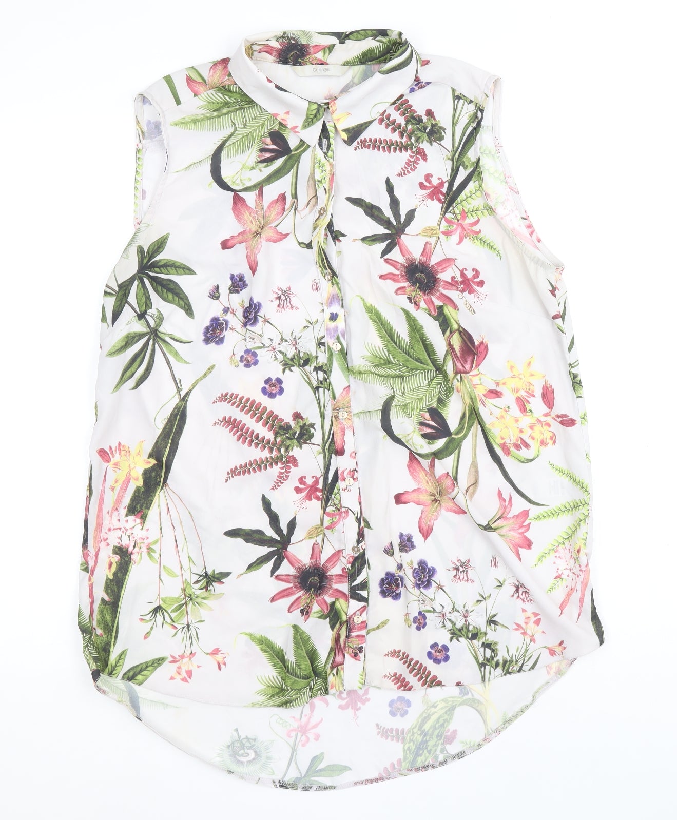 George Womens Multicoloured Floral Polyester Basic Button-Up Size 14 Collared