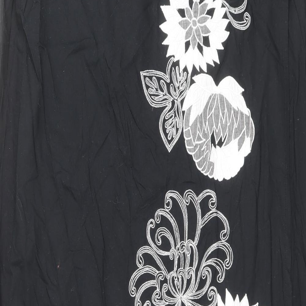 EAST Womens Black Floral Cotton Wrap Skirt Size 16 Button