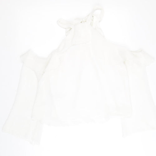 Mango Womens White Polyester Basic Blouse Size M Mock Neck