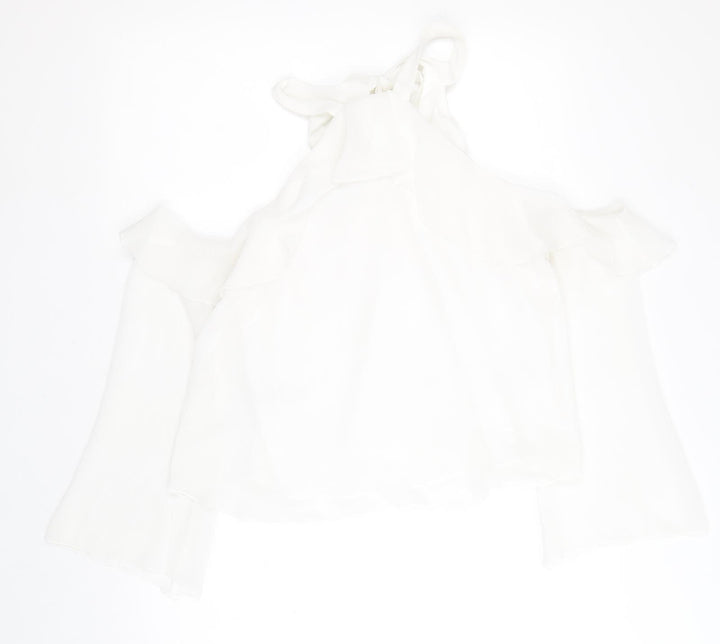 Mango Womens White Polyester Basic Blouse Size M Mock Neck
