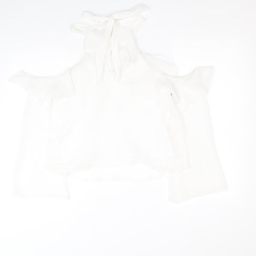 Mango Womens White Polyester Basic Blouse Size M Mock Neck