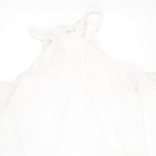 Mango Womens White Polyester Basic Blouse Size M Mock Neck