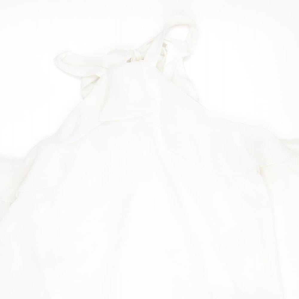 Mango Womens White Polyester Basic Blouse Size M Mock Neck