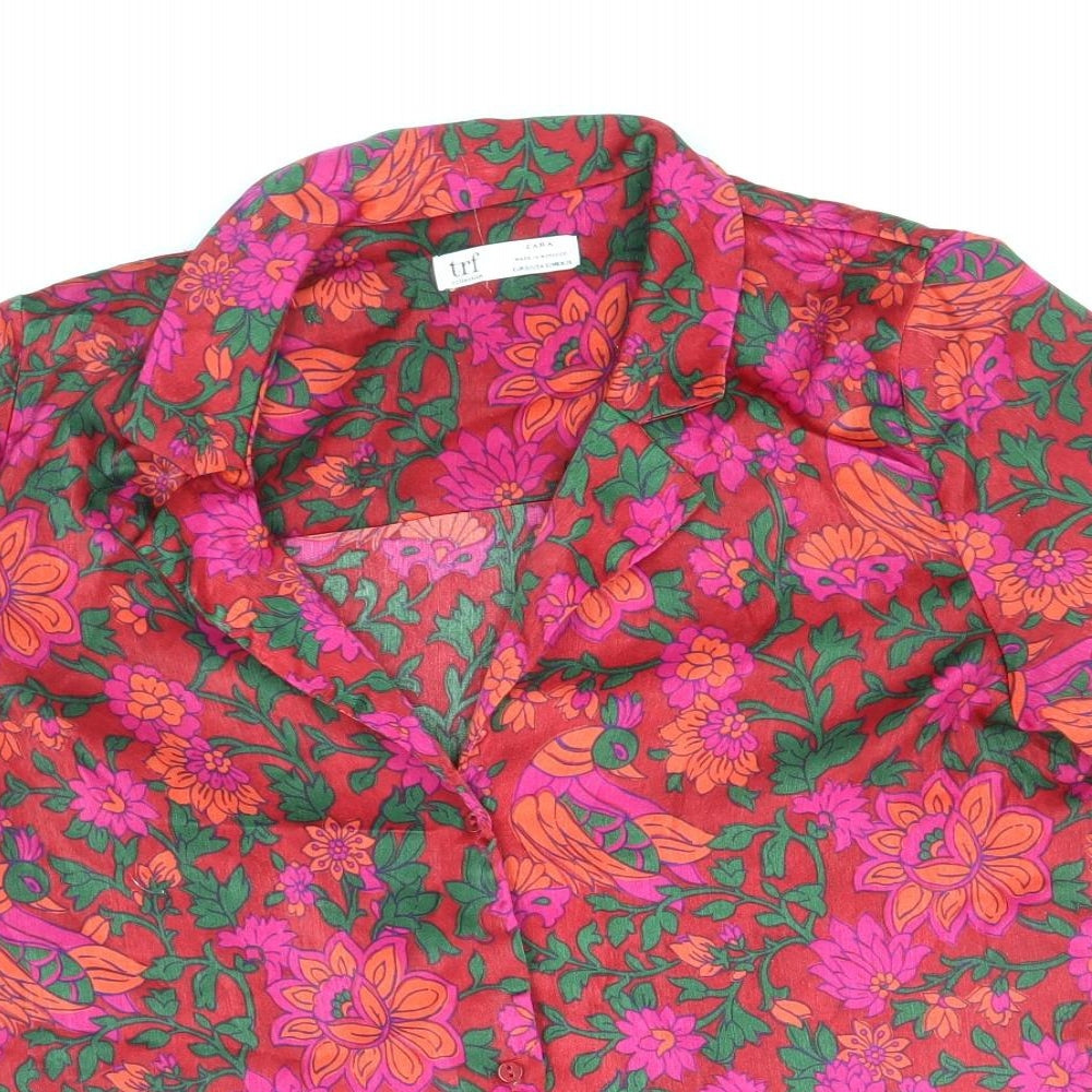 Zara Womens Multicoloured Floral Polyester Basic Blouse Size S Collared