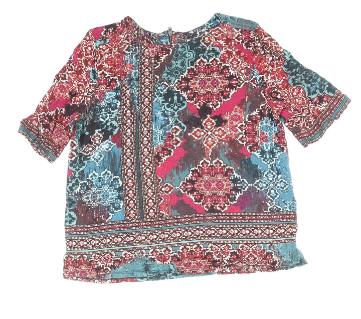 Monsoon Womens Multicoloured Geometric Viscose Basic Blouse Size 12 Scoop Neck