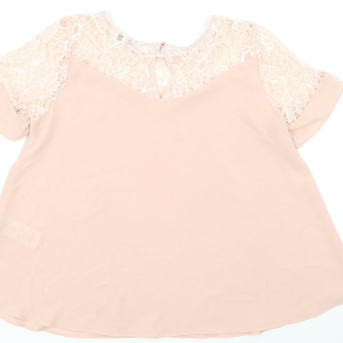 Peacocks Womens Pink Floral Polyester Basic Blouse Size 10 Round Neck