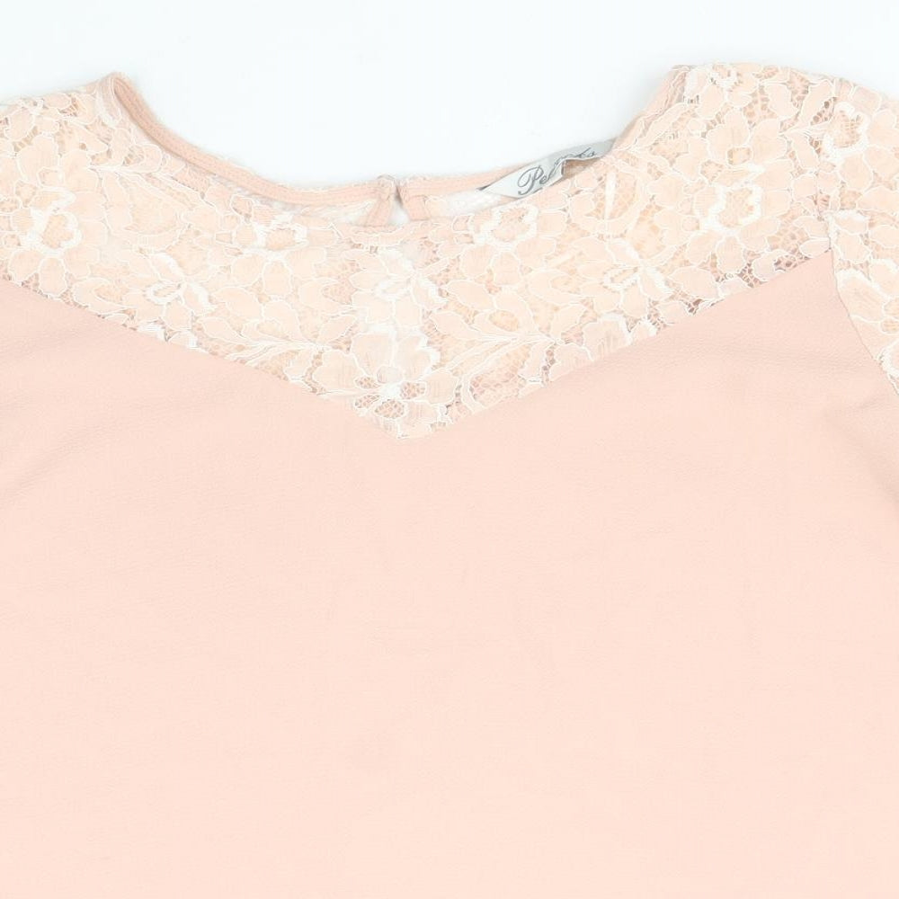 Peacocks Womens Pink Floral Polyester Basic Blouse Size 10 Round Neck