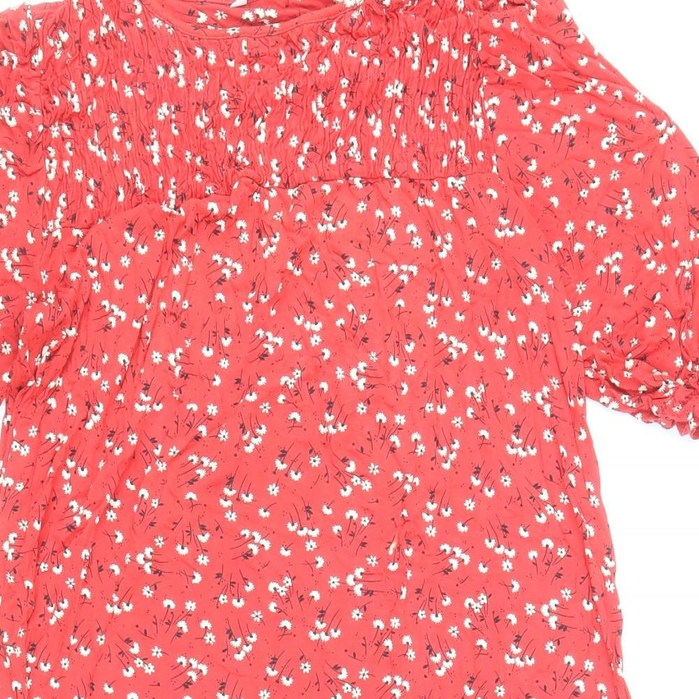 NEXT Womens Red Floral Viscose Shift Size 10 Round Neck Pullover