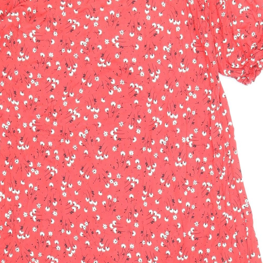 NEXT Womens Red Floral Viscose Shift Size 10 Round Neck Pullover