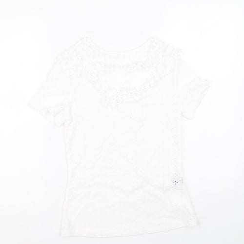 SheIn Womens White Geometric Polyester Basic Blouse Size M Round Neck