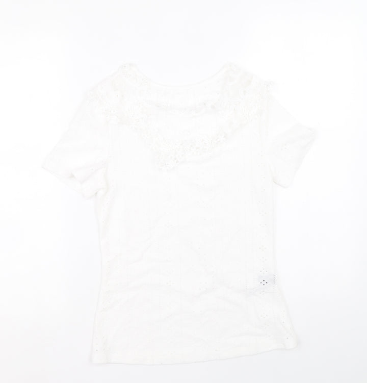 SheIn Womens White Geometric Polyester Basic Blouse Size M Round Neck