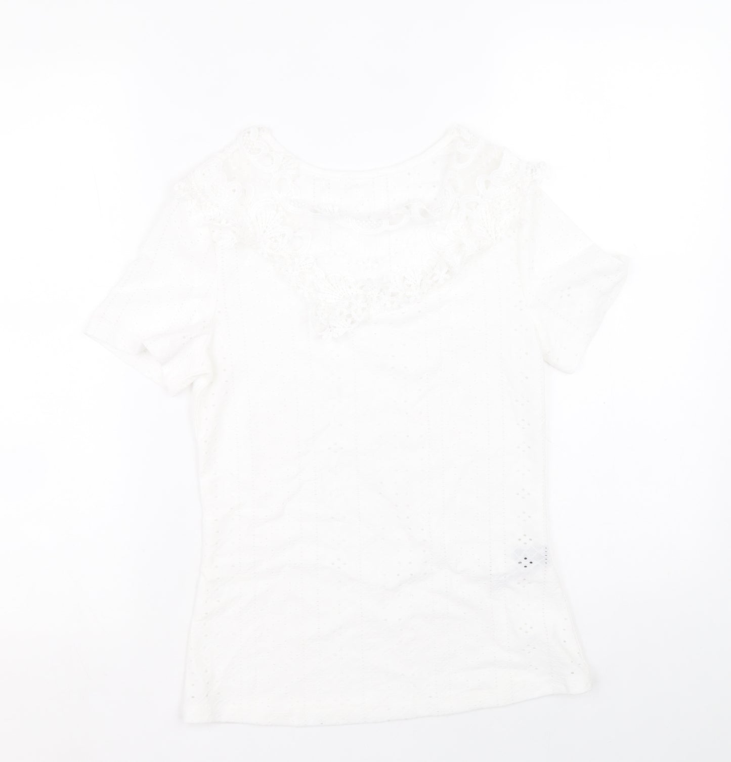 SheIn Womens White Geometric Polyester Basic Blouse Size M Round Neck