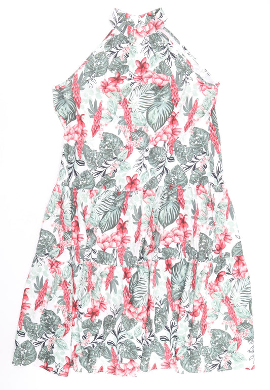 Front view of SheIn women’s multicoloured floral polyester a-line, size M, mock neck button