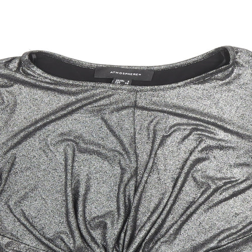 Atmoshpere Womens Grey Polyester Basic Blouse Size 6 Round Neck - Knot Front