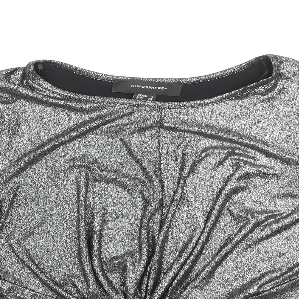 Atmoshpere Womens Grey Polyester Basic Blouse Size 6 Round Neck - Knot Front