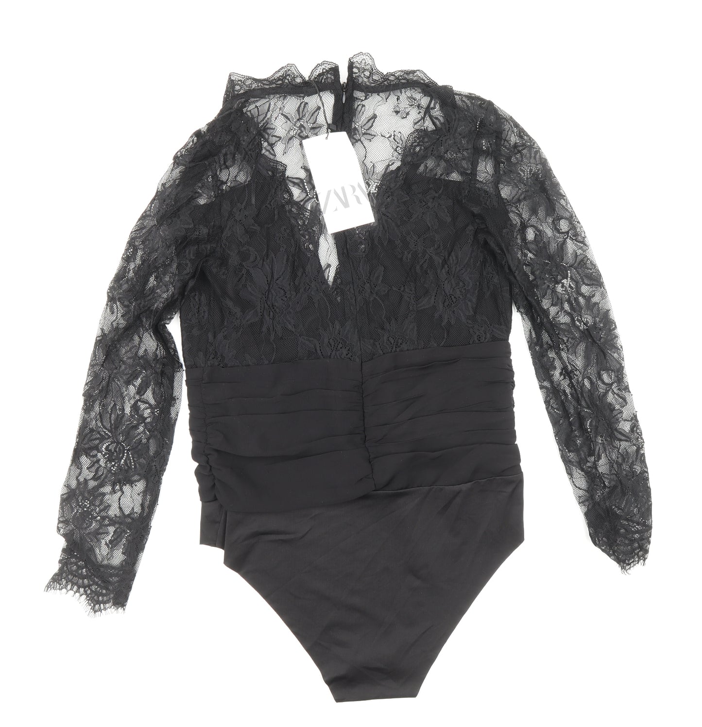 Zara Womens Black Polyamide Bodysuit One-Piece Size M Zip