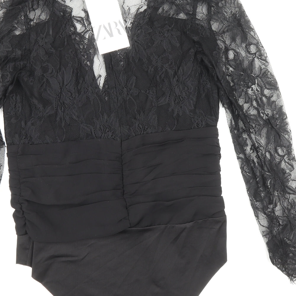 Zara Womens Black Polyamide Bodysuit One-Piece Size M Zip
