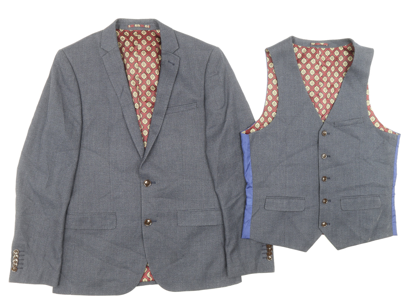 Harry Brown Mens Blue Polyester 2 Piece Suit Waistcoat Size 38