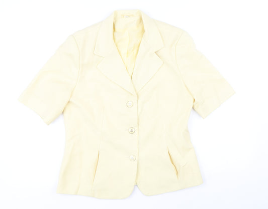 Front view of Avenue women’s yellow jacket, size UK 12, button