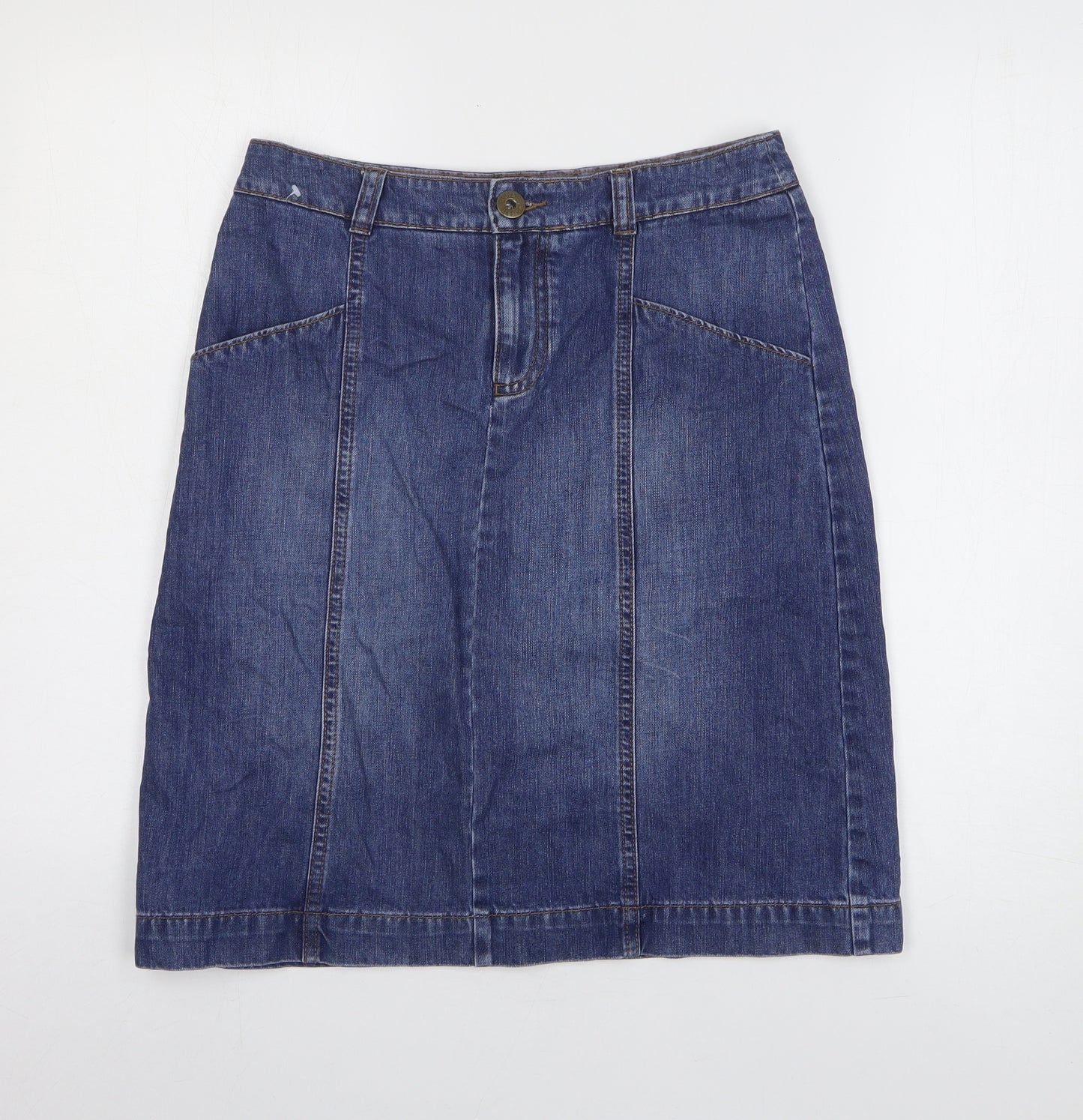 Seasalt Womens Blue Cotton A-Line Skirt Size 10 Zip