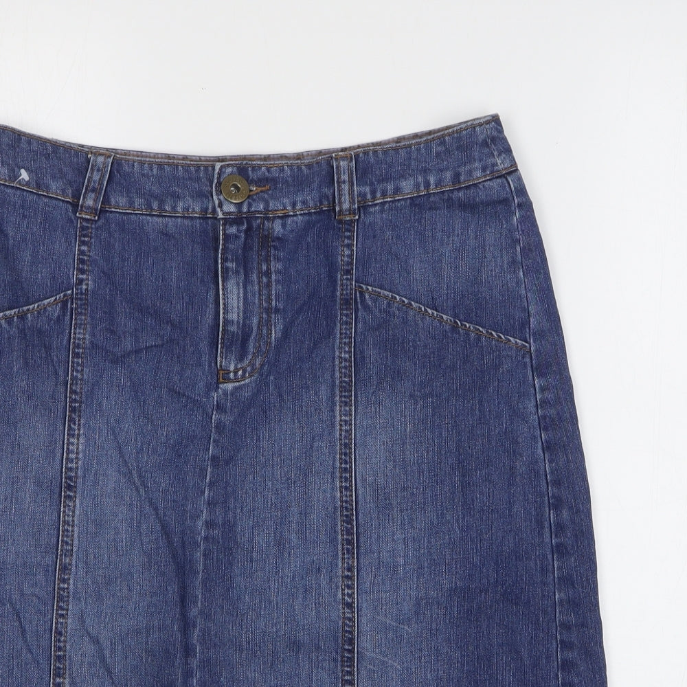 Seasalt Womens Blue Cotton A-Line Skirt Size 10 Zip