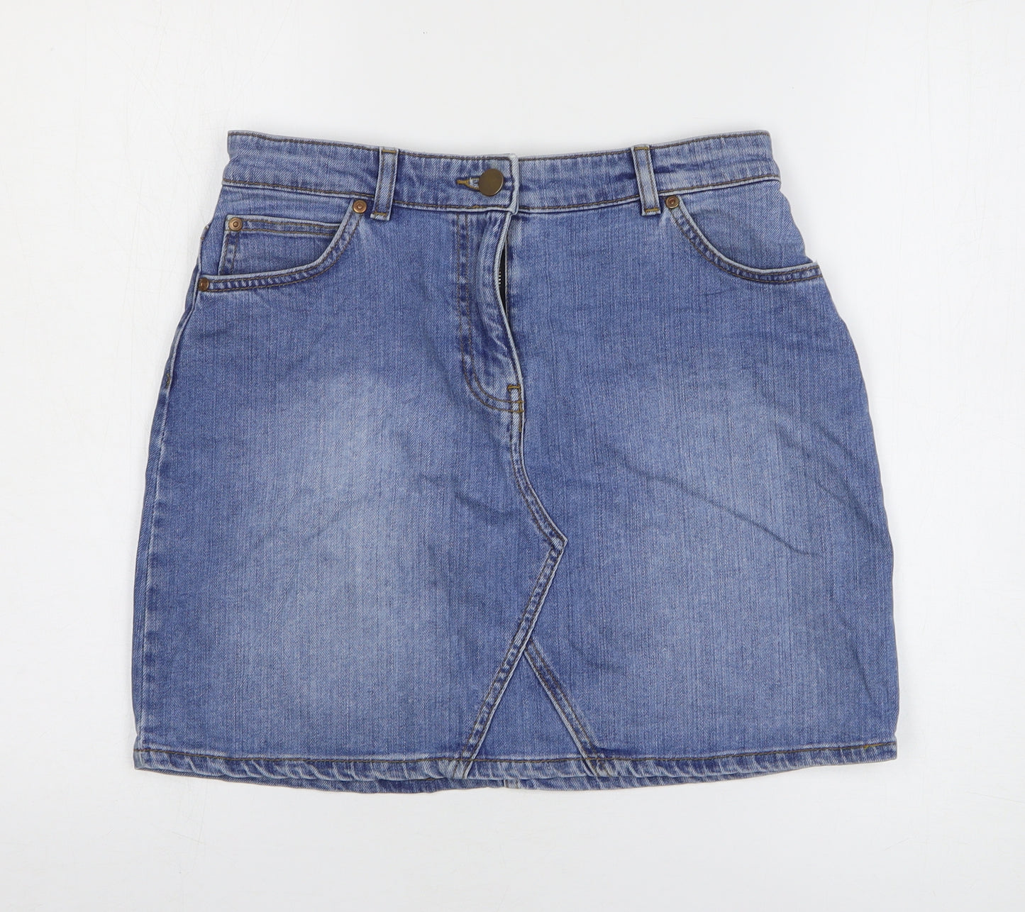 Oasis Womens Blue Cotton Mini Skirt Size 10 Zip