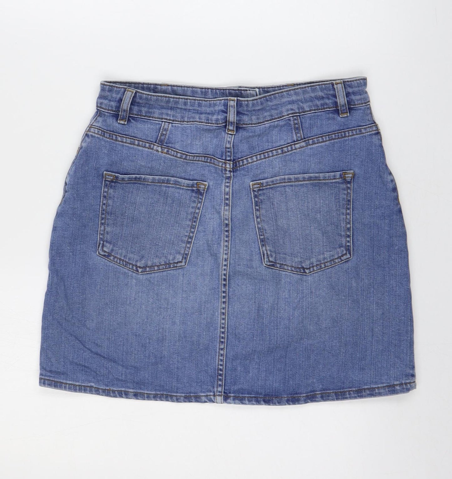 Oasis Womens Blue Cotton Mini Skirt Size 10 Zip