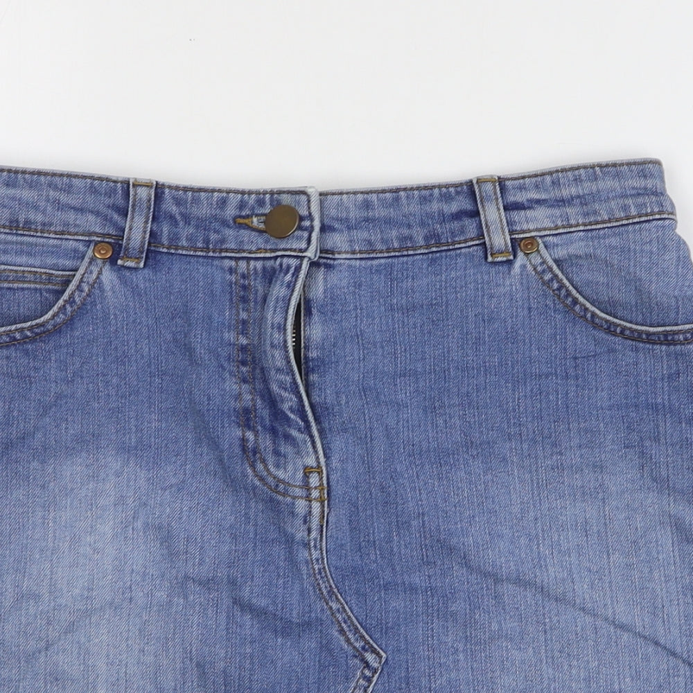 Oasis Womens Blue Cotton Mini Skirt Size 10 Zip