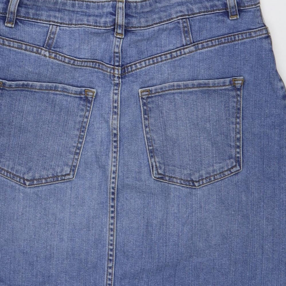 Oasis Womens Blue Cotton Mini Skirt Size 10 Zip
