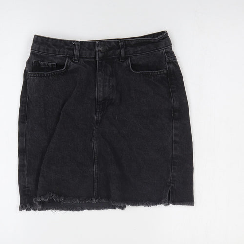 New Look Womens Black Cotton A-Line Skirt Size 8 Zip