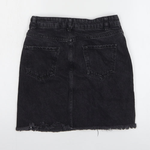 New Look Womens Black Cotton A-Line Skirt Size 8 Zip