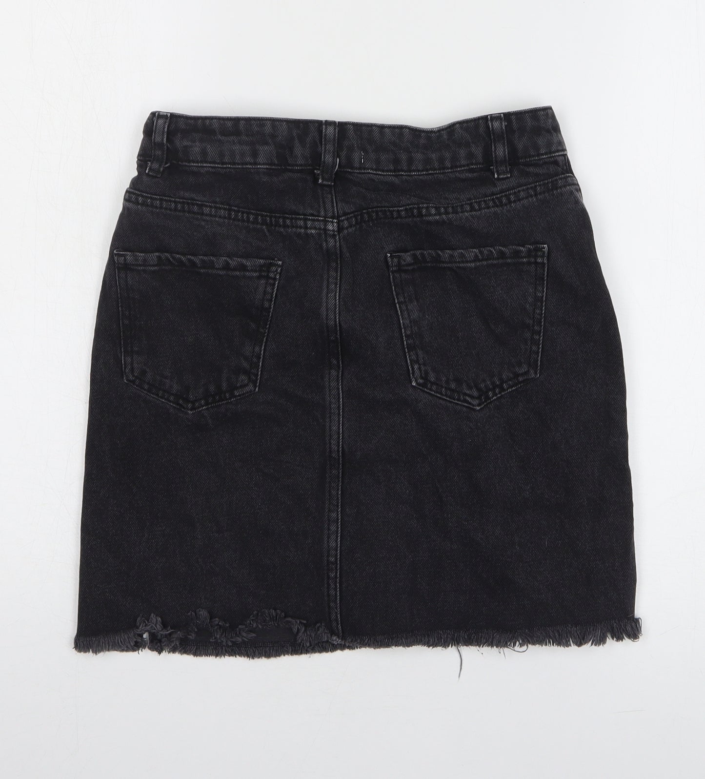 New Look Womens Black Cotton A-Line Skirt Size 8 Zip
