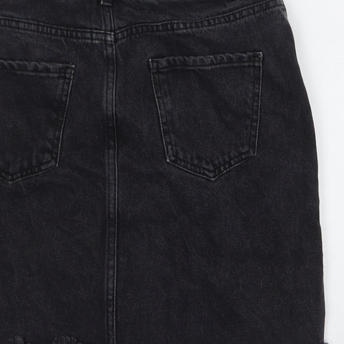 New Look Womens Black Cotton A-Line Skirt Size 8 Zip