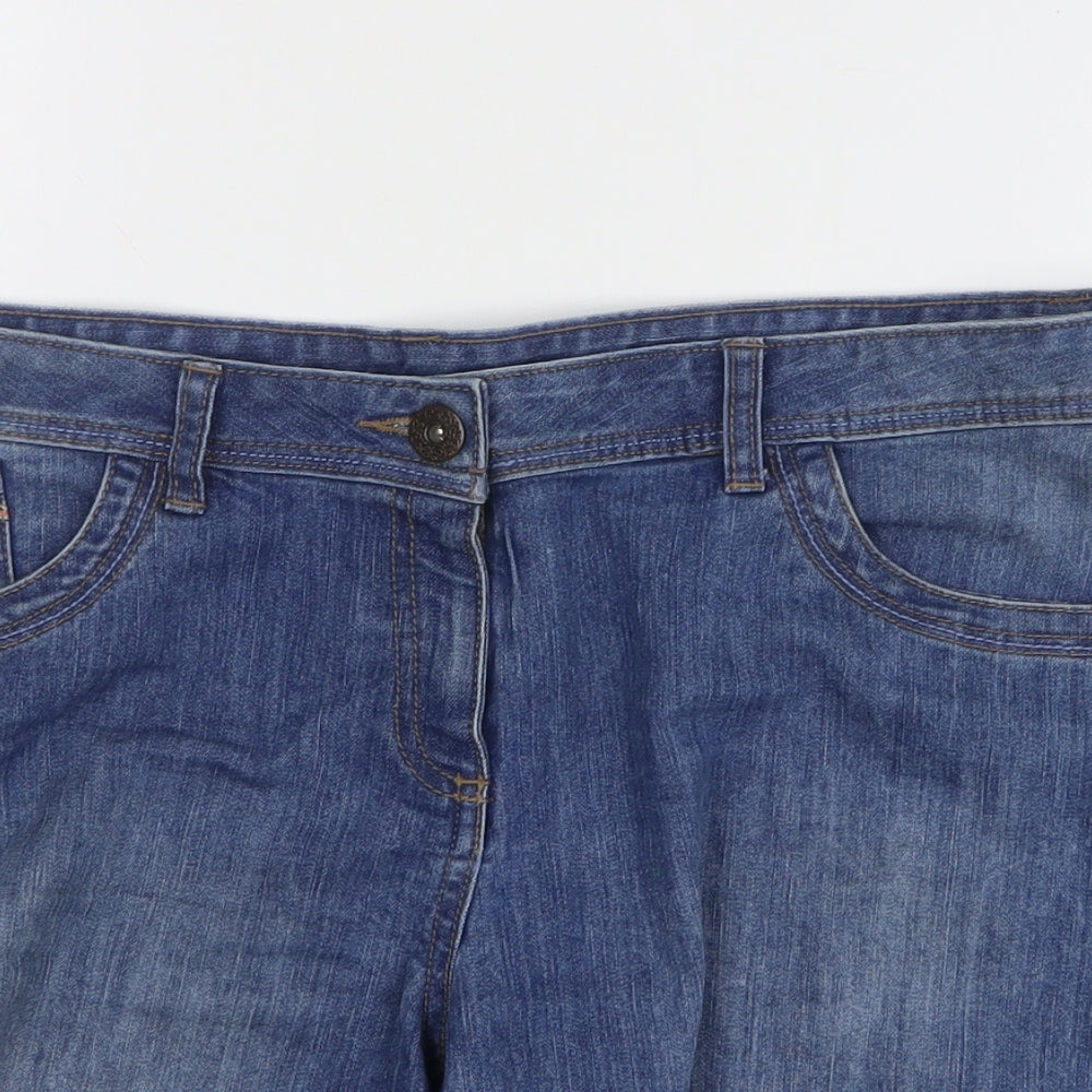 George Womens Blue Cotton Mom Shorts Size 14 Regular Zip