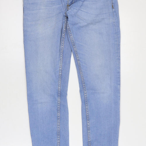 River Island Mens Blue Cotton Straight Jeans Size 32 in L32 in Regular Zip