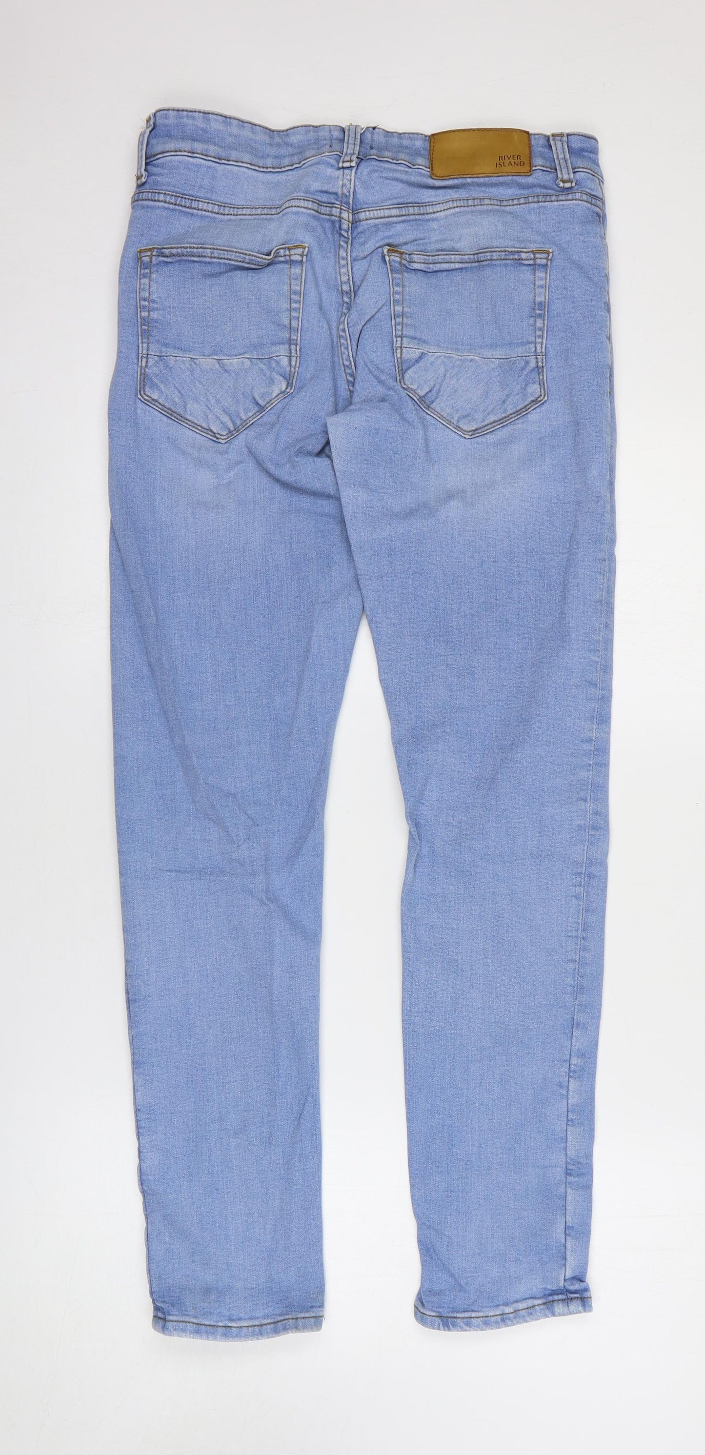 River Island Mens Blue Cotton Straight Jeans Size 32 in L32 in Regular Zip