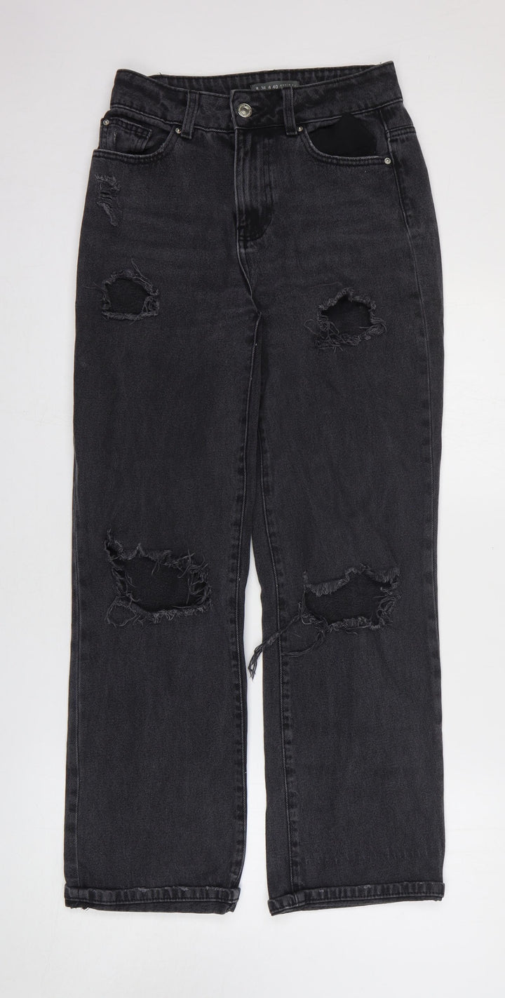 Primark Womens Grey Cotton Straight Jeans Size 8 Regular Zip