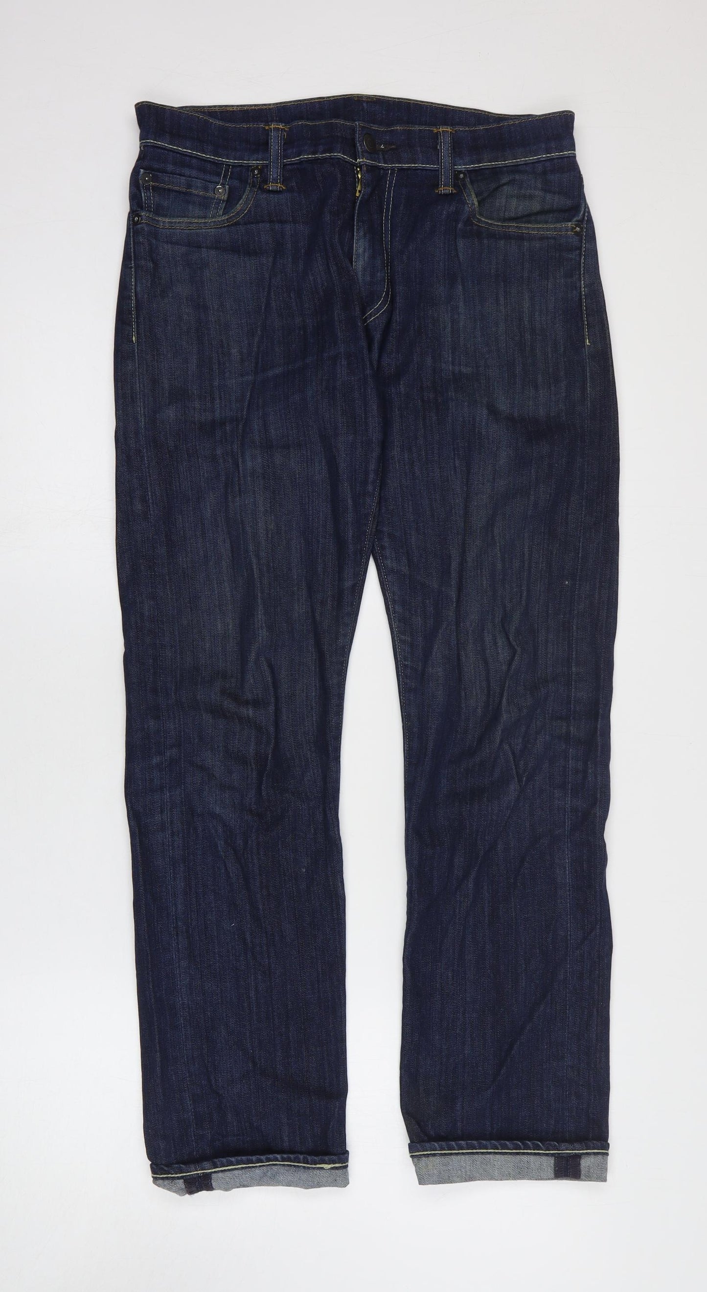 Levi's Mens Blue Cotton Straight Jeans Size 32 in Regular Zip