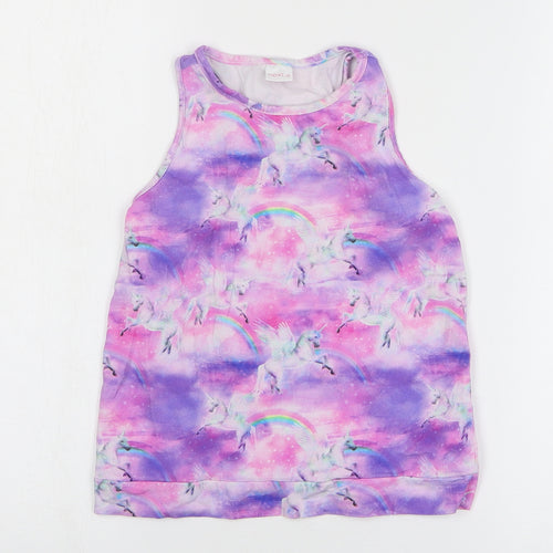 NEXT Girls Purple Geometric Cotton Basic Tank Size 7 Years Round Neck Pullover - Unicorn