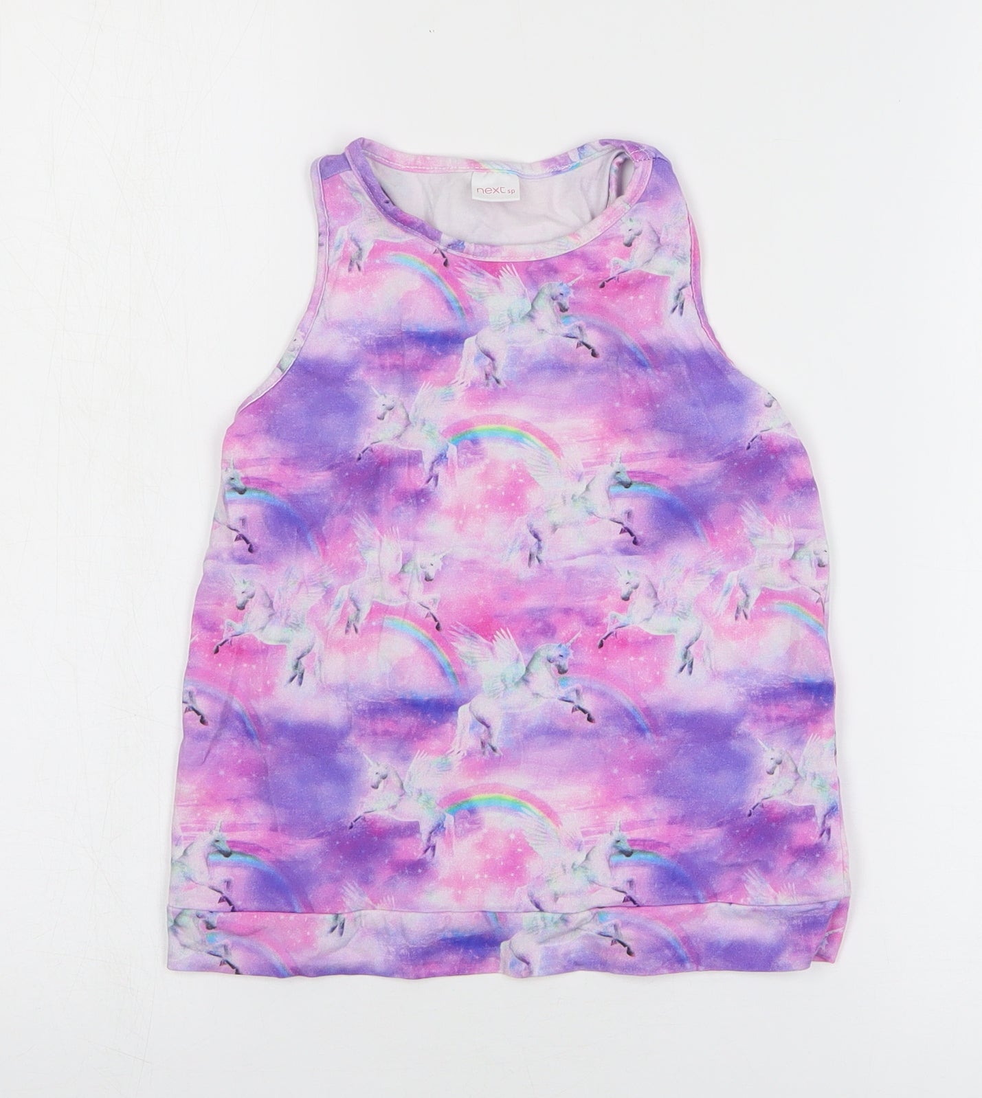 NEXT Girls Purple Geometric Cotton Basic Tank Size 7 Years Round Neck Pullover - Unicorn