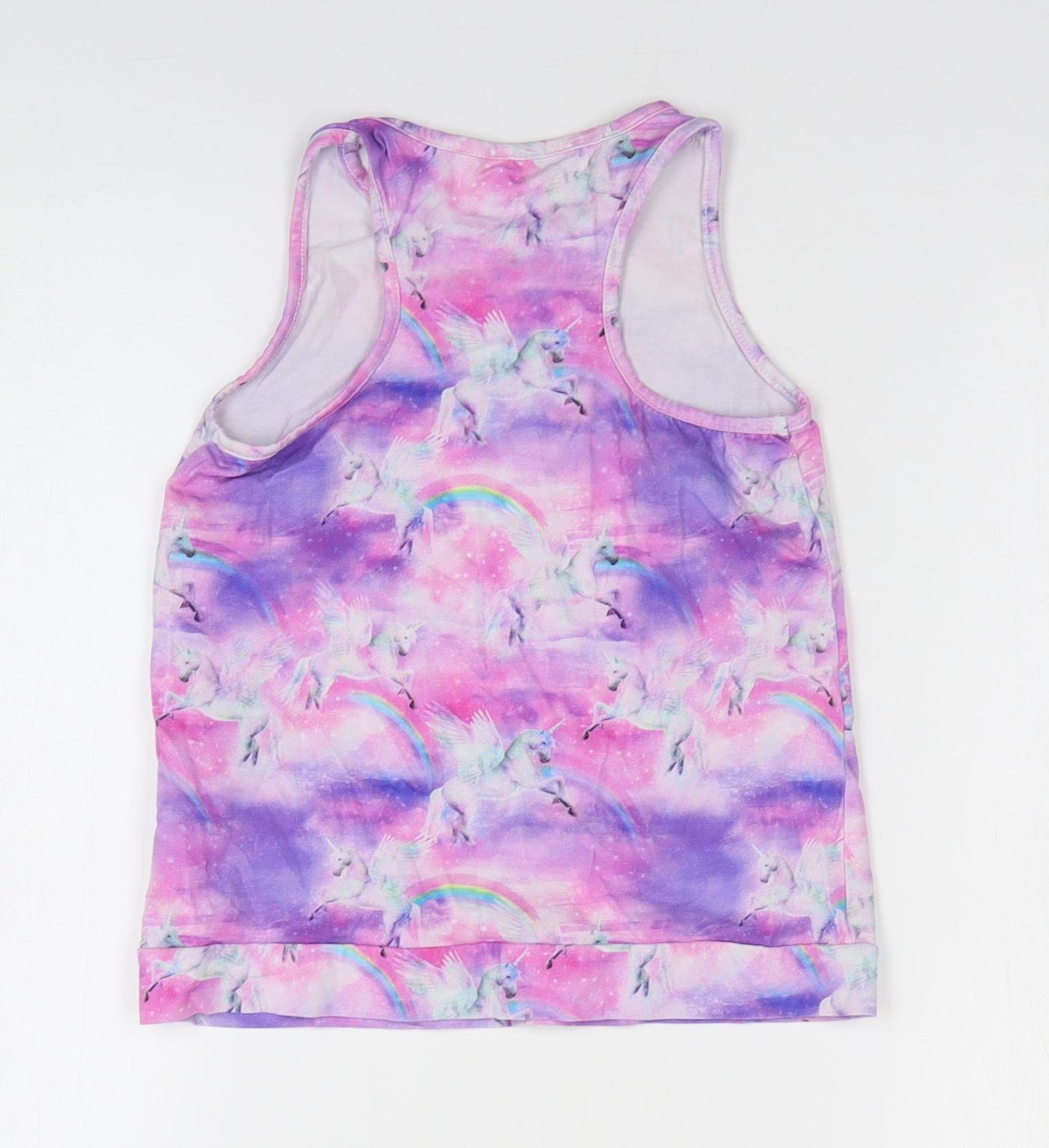 NEXT Girls Purple Geometric Cotton Basic Tank Size 7 Years Round Neck Pullover - Unicorn