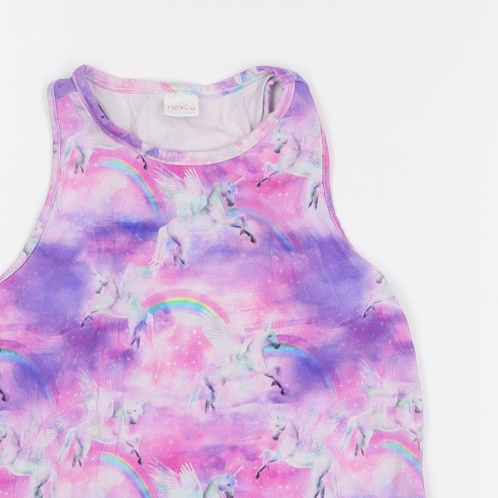 NEXT Girls Purple Geometric Cotton Basic Tank Size 7 Years Round Neck Pullover - Unicorn