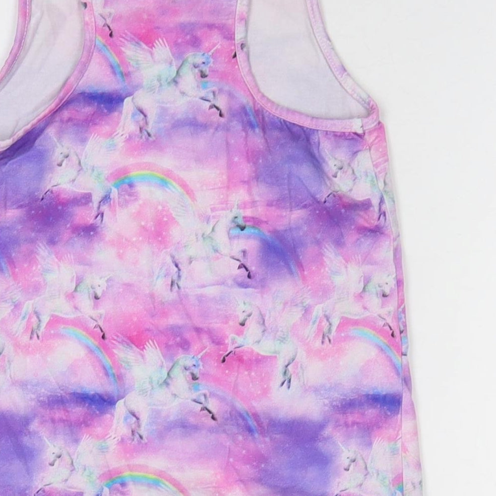 NEXT Girls Purple Geometric Cotton Basic Tank Size 7 Years Round Neck Pullover - Unicorn