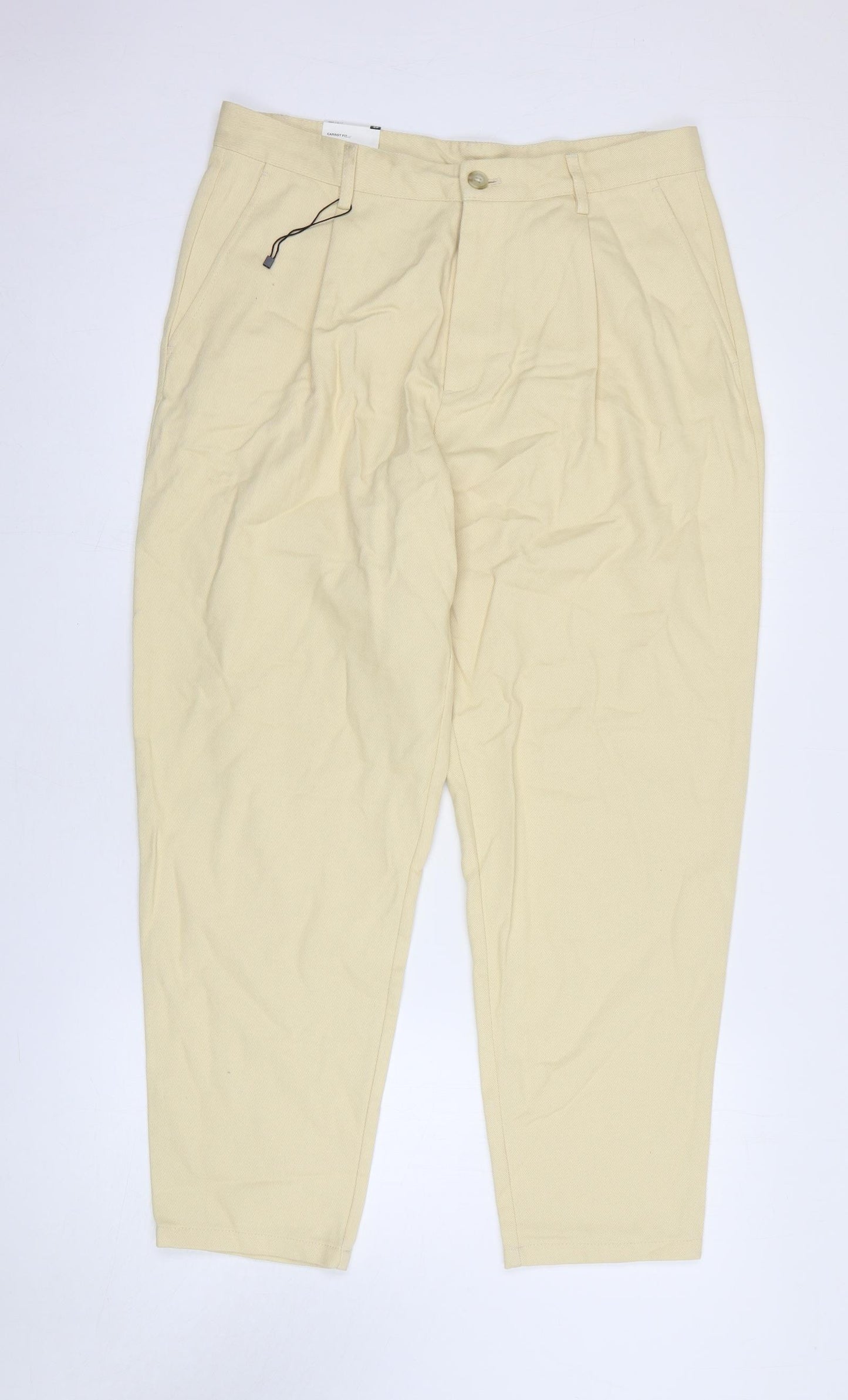 Zara Womens Beige Cotton Tapered Jeans Size 14 Regular Zip