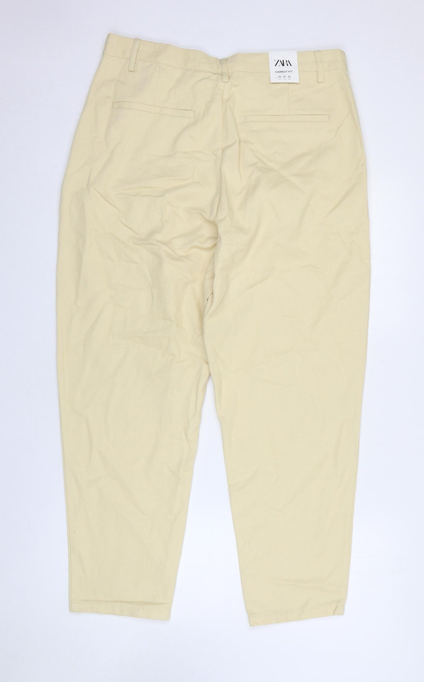 Zara Womens Beige Cotton Tapered Jeans Size 14 Regular Zip