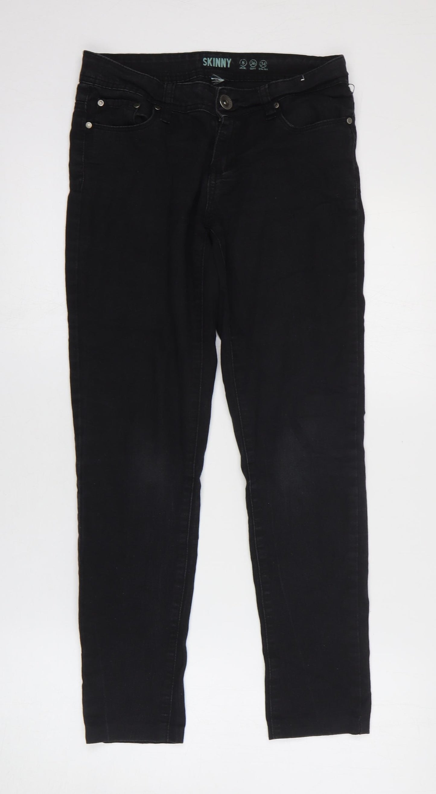 Preworn Womens Black Cotton Skinny Jeans Size 8 Slim Zip